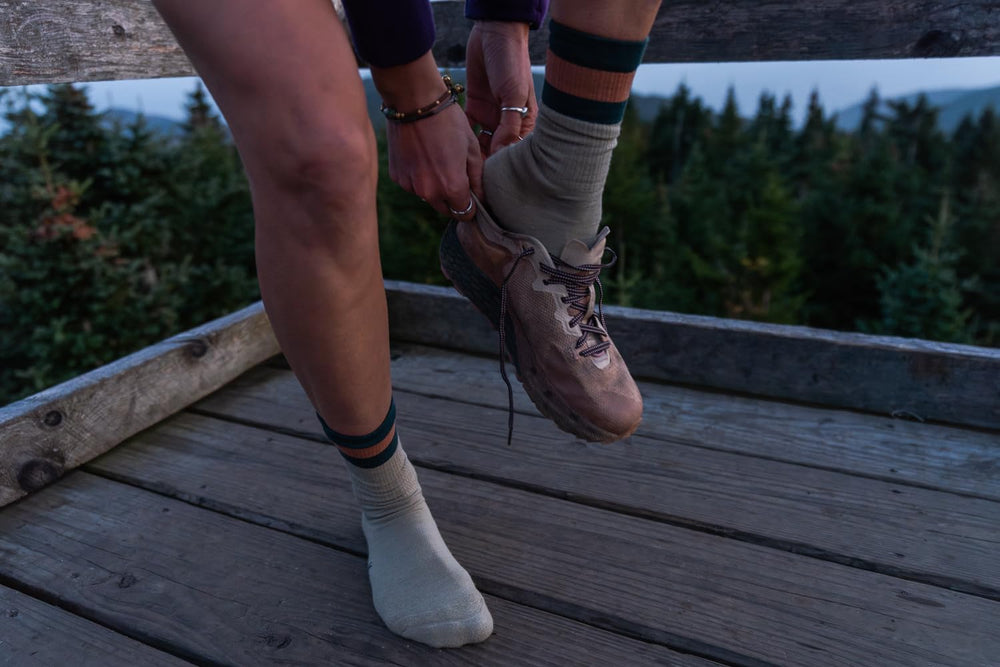 IBEX Merino Traverse Socks arch-support close-up for stability on uneven terrain.