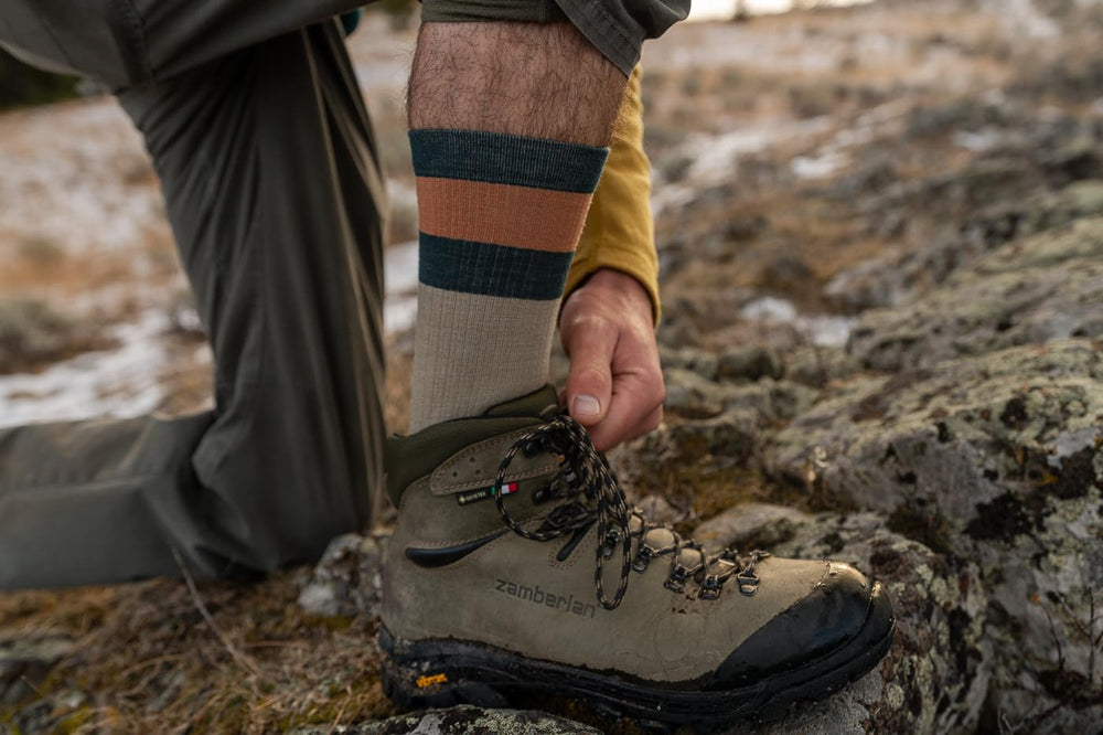 IBEX Traverse Merino Wool Hiking Socks heel detail highlights durability