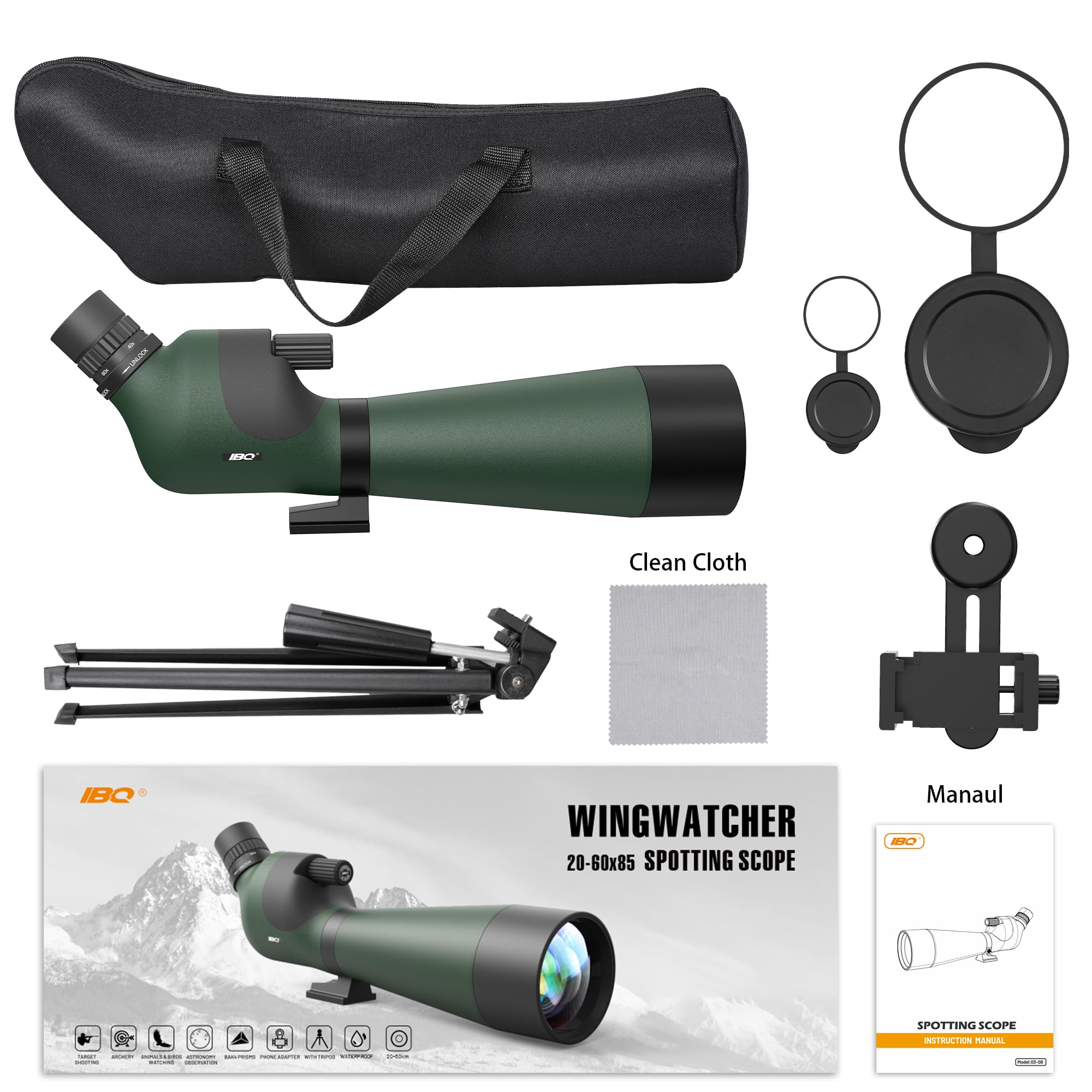 IBQ carrying bag for easy travel with the spotting scope.