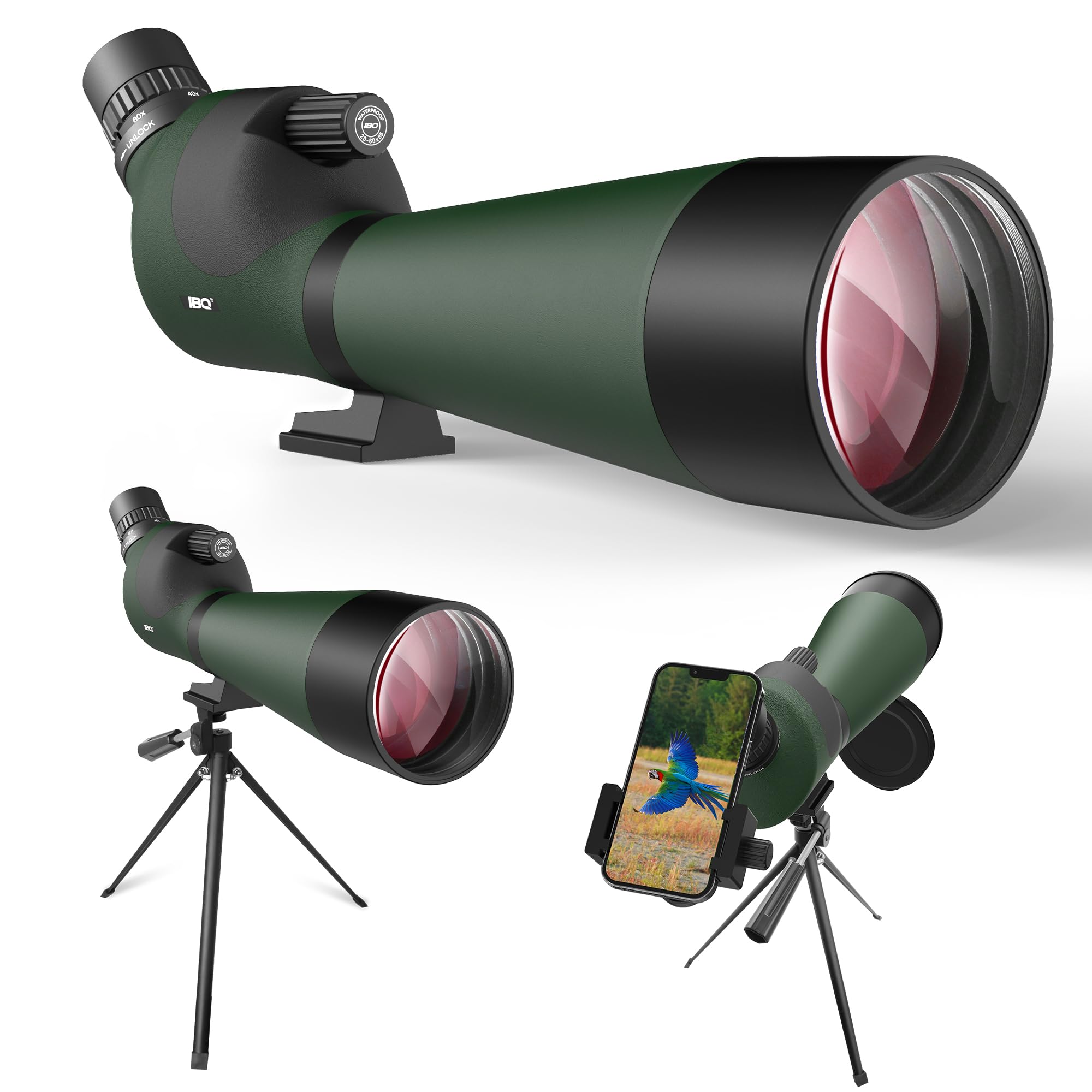 IBQ spotting scope 20-60x85 front view for durable outdoor observation.