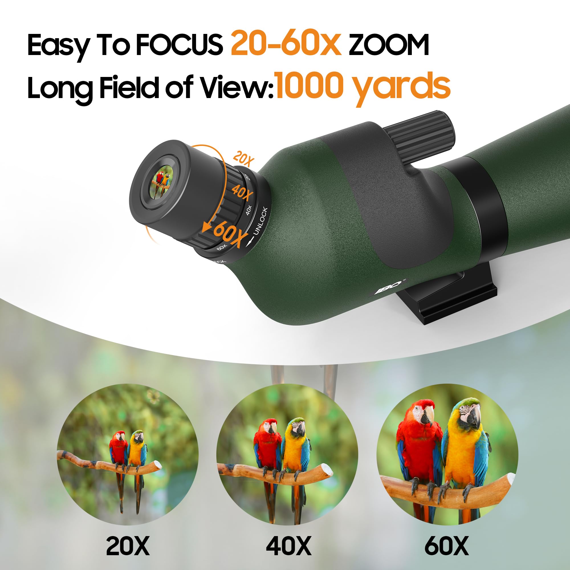 IBQ spotting scope on tripod enables stable, hands-free viewing.