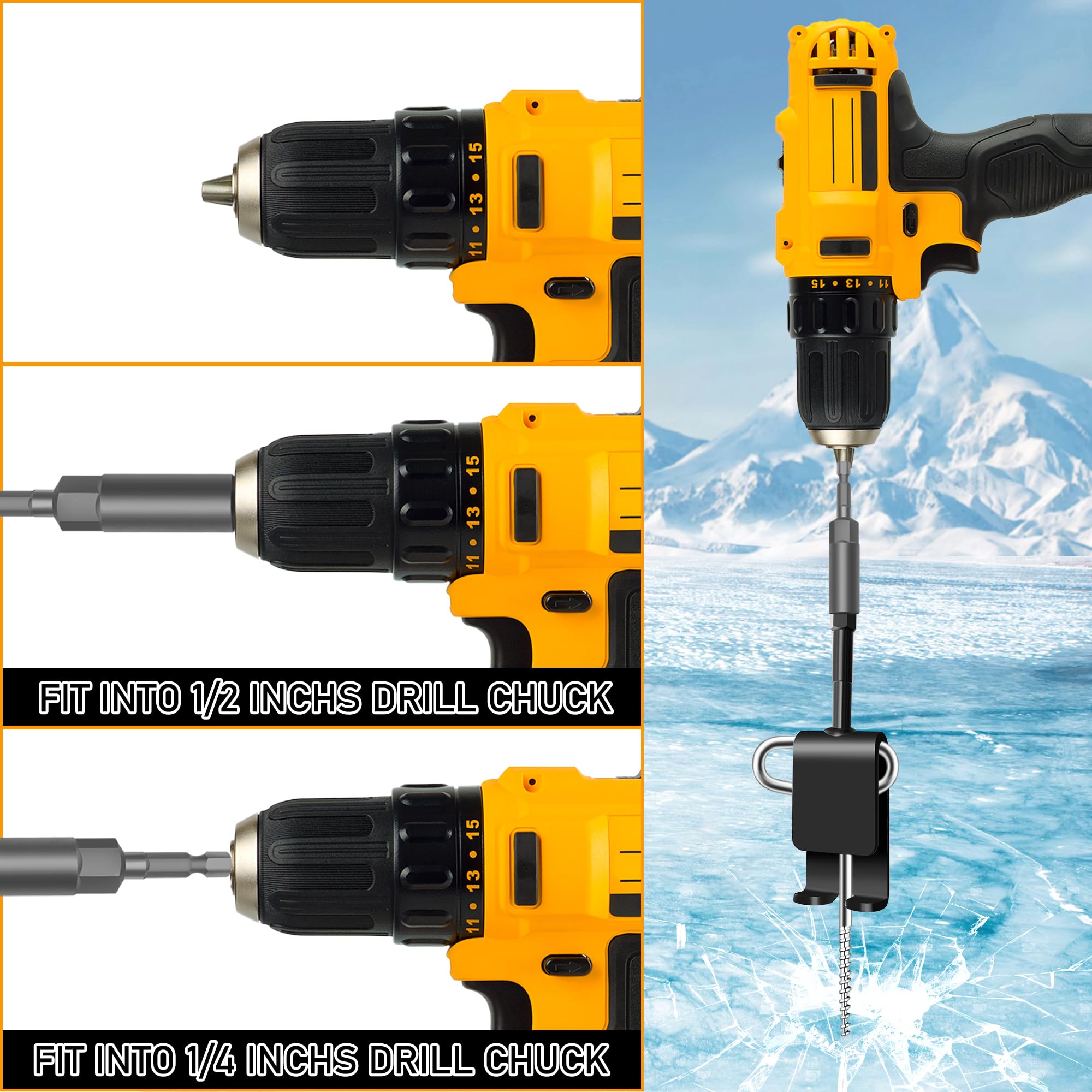 Close-up of ice anchor drill adapter