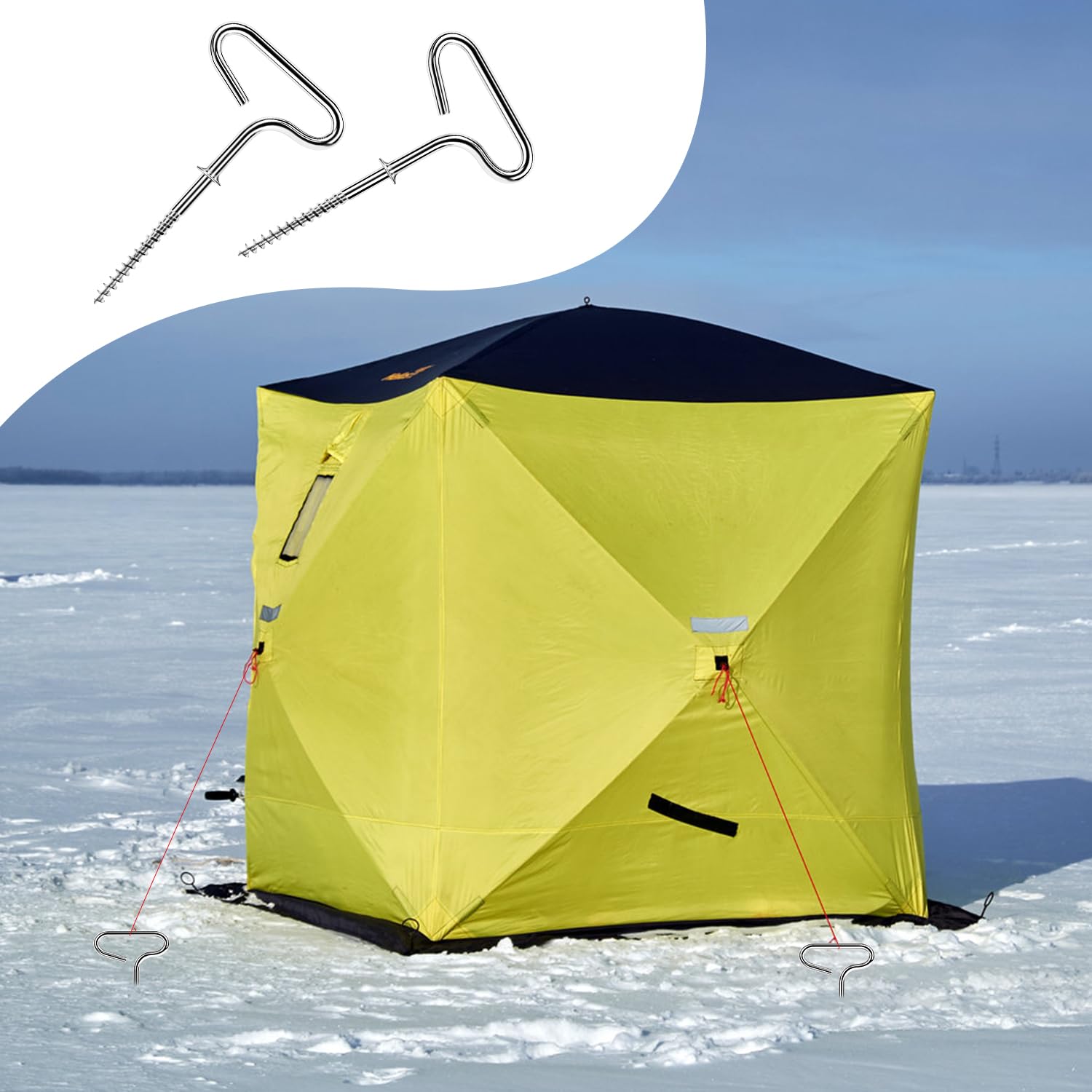 Portable Ice Shelter Setup Tools in Use