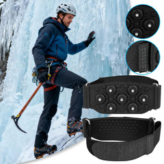 Ice Crampons adjustable strap for a snug fit on various footwear.