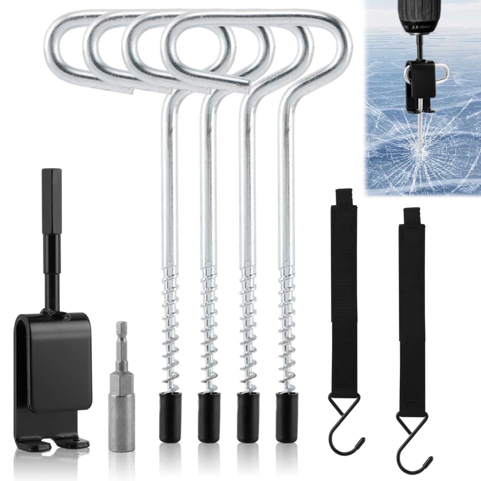 8pcs Ice Fishing Anchor Tool Kit components laid out