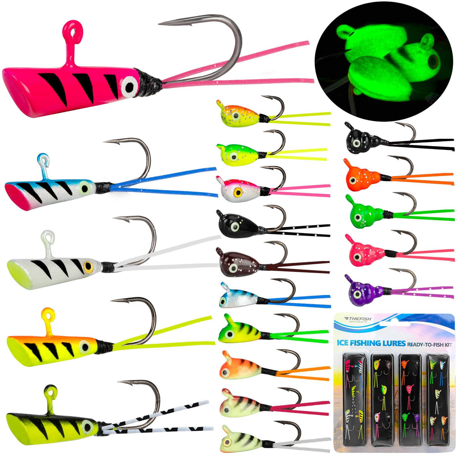 20-piece Ice Fishing Jigs kit with dancing rubber skirt - Style 1