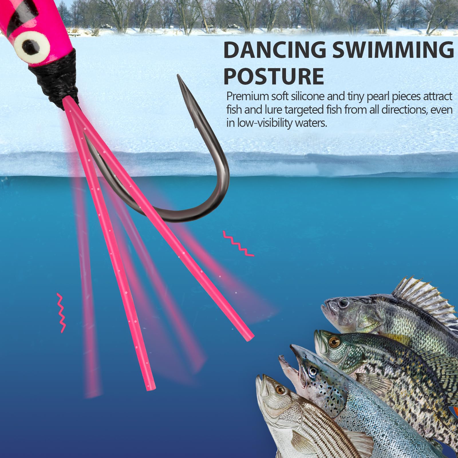 20-piece Ice Fishing Jigs kit with dancing rubber skirt - Style 2