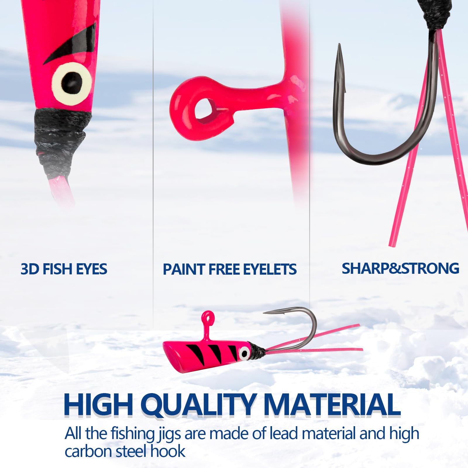 20-piece Ice Fishing Jigs kit with dancing rubber skirt - Style 3