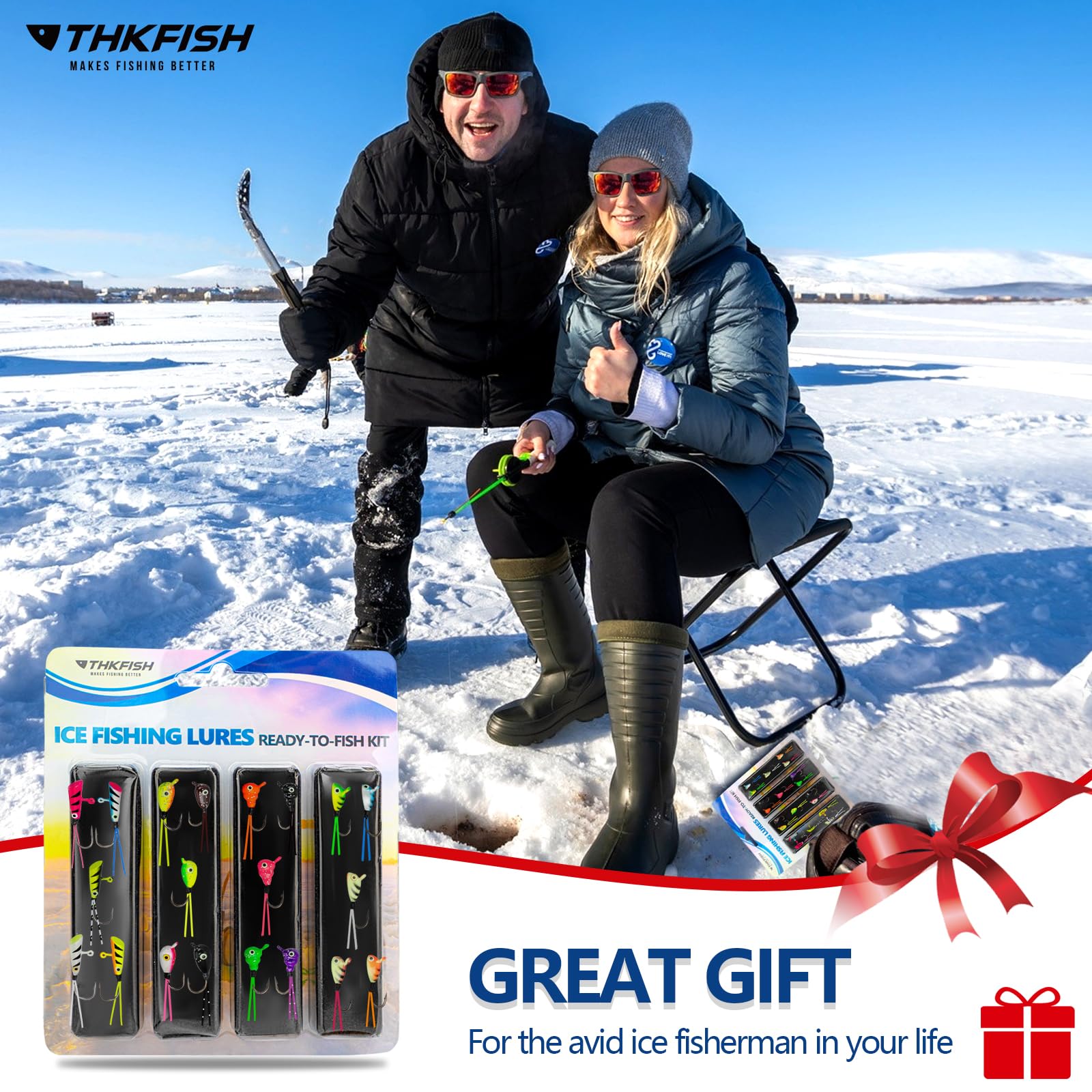 Ice fishing jig set ready for jigging under ice