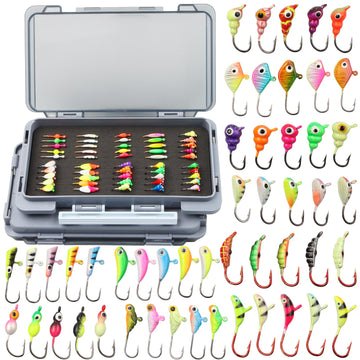 Two tackle boxes with ice fishing jigs