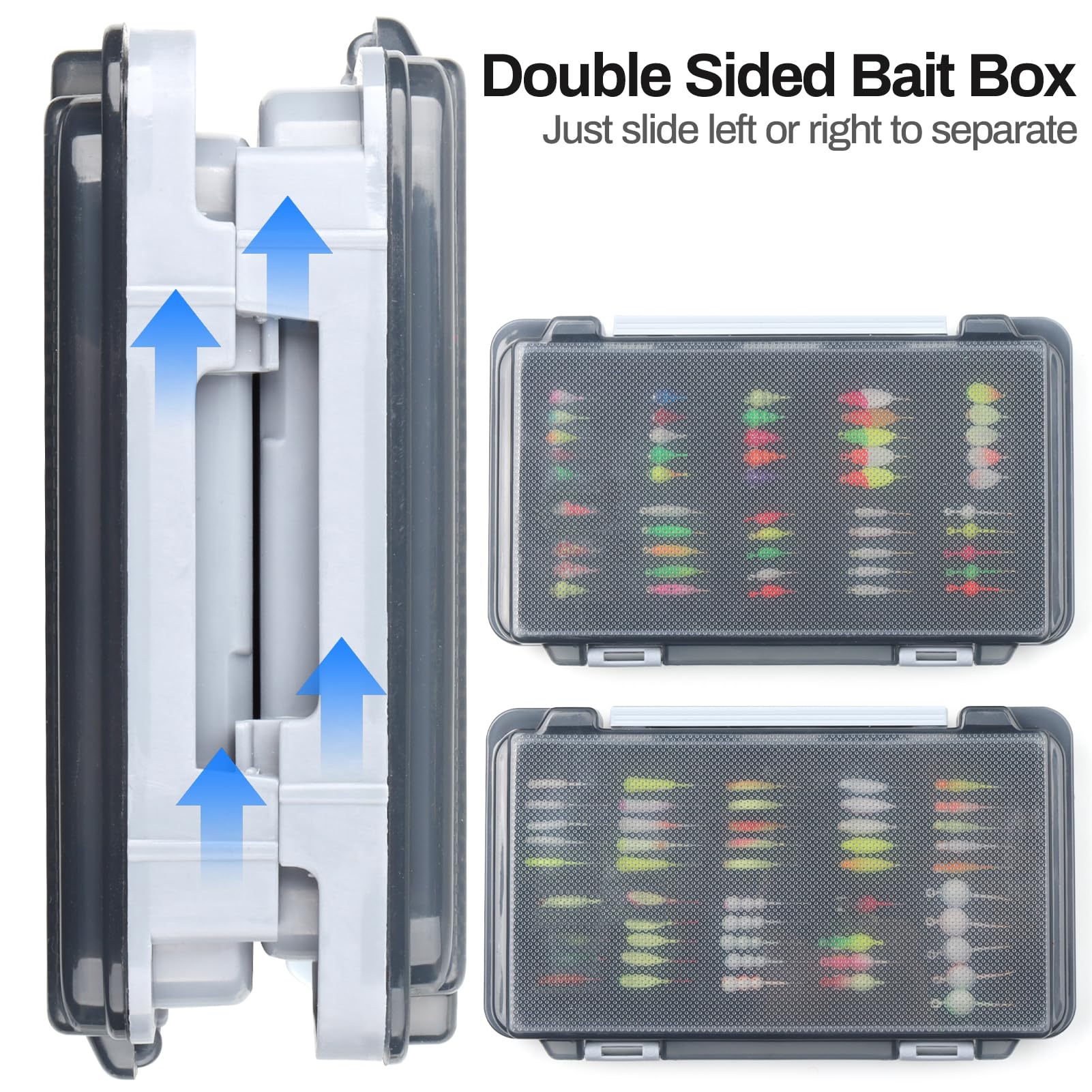 Close-up of jigs with 3D fins and vibrant colors