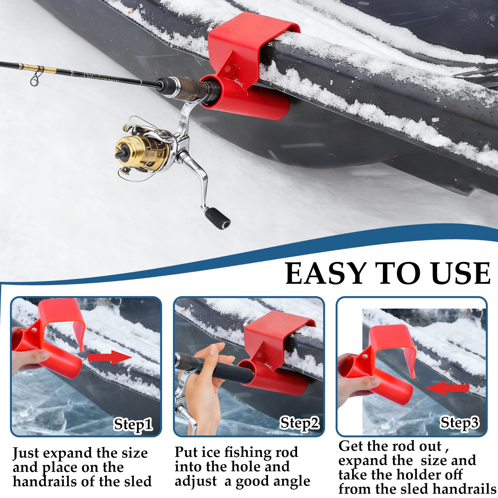 Hands-free ice fishing rod holder installed on a 5-gallon bucket