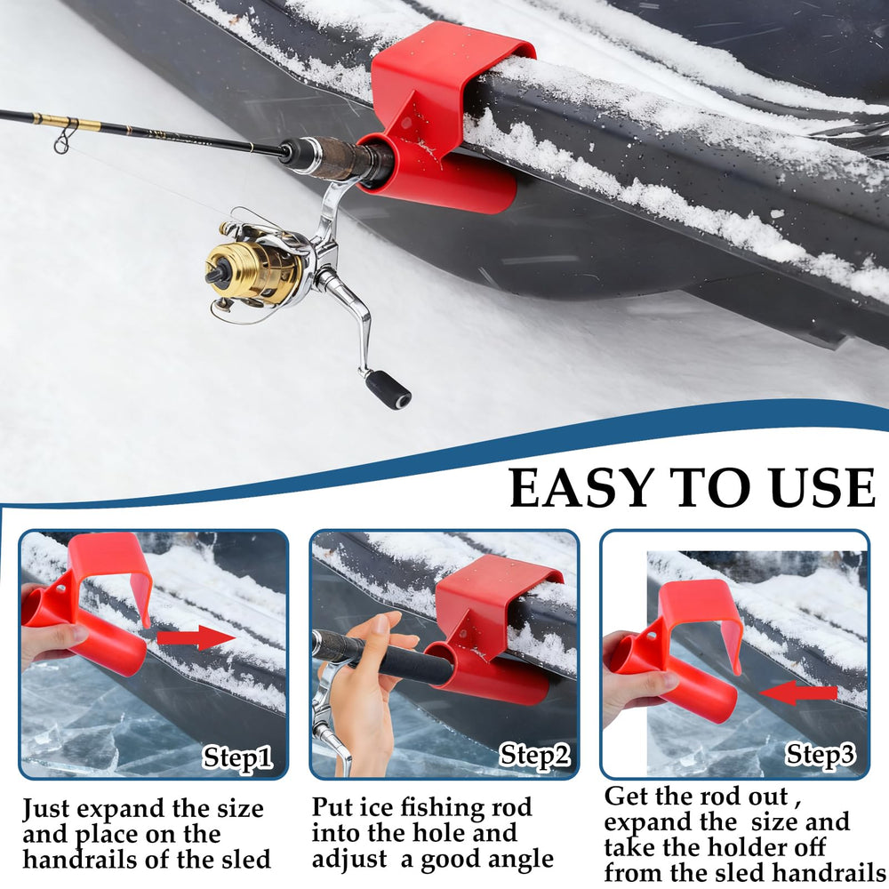 Hands-free ice fishing rod holder installed on a 5-gallon bucket