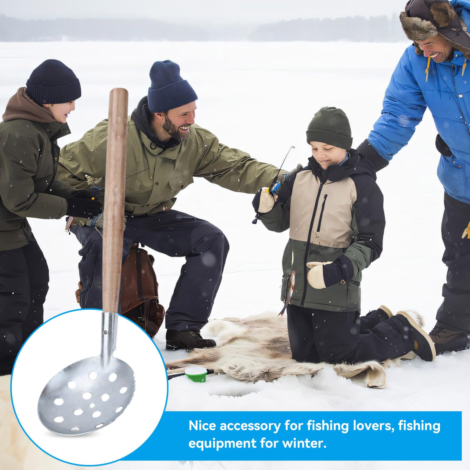 Large ice scooping tool for removing ice slush from holes