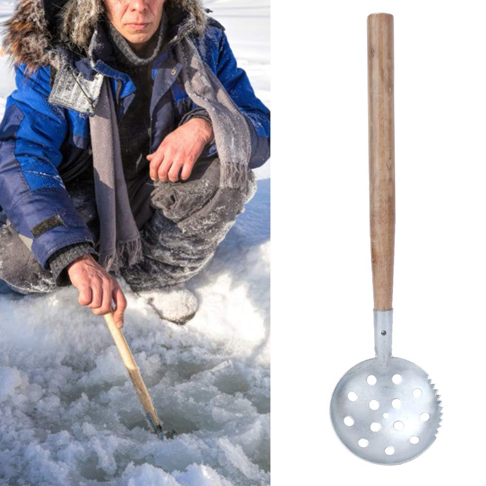 Ice scooper with holes to drain water for quick cleanup