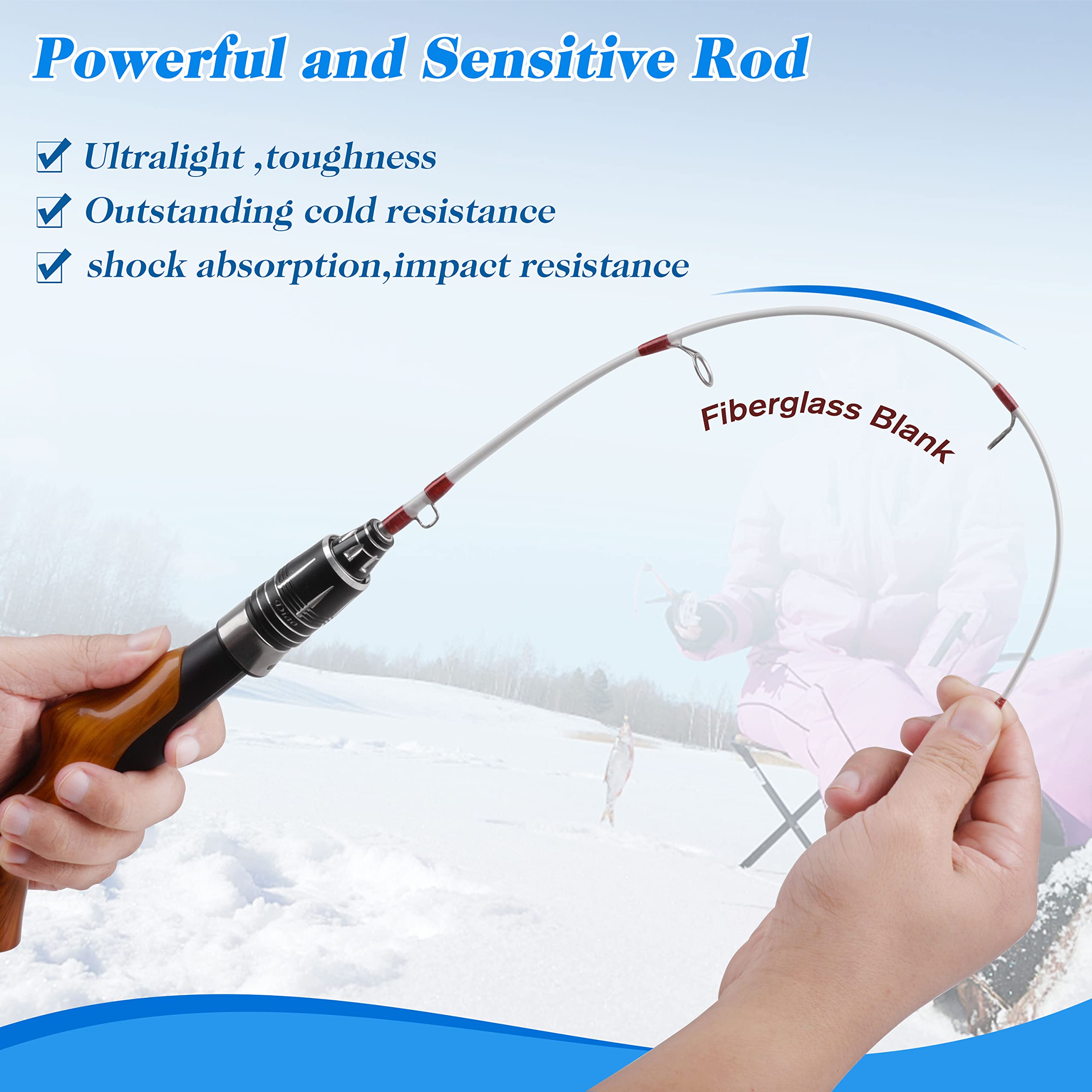 Close-up of stainless steel guides on ice fishing rod