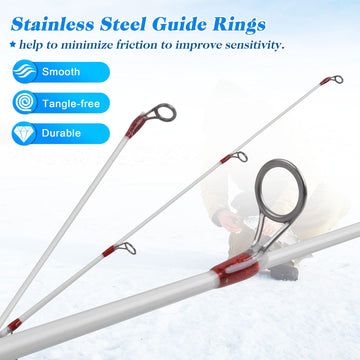 High visibility red bite tip on ice fishing rod