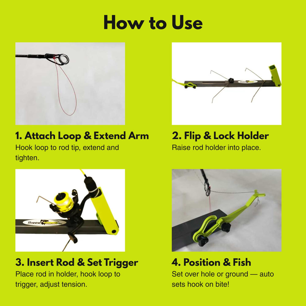 Adjustable tip-up rod support for 28 to 34 inches with dual triggers