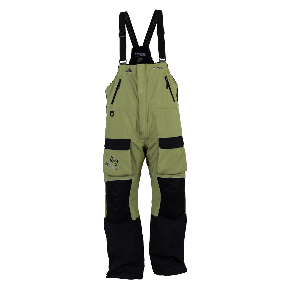 IceArmor Delta Float Bib front view shows waterproof fabric for warmth on the ice.