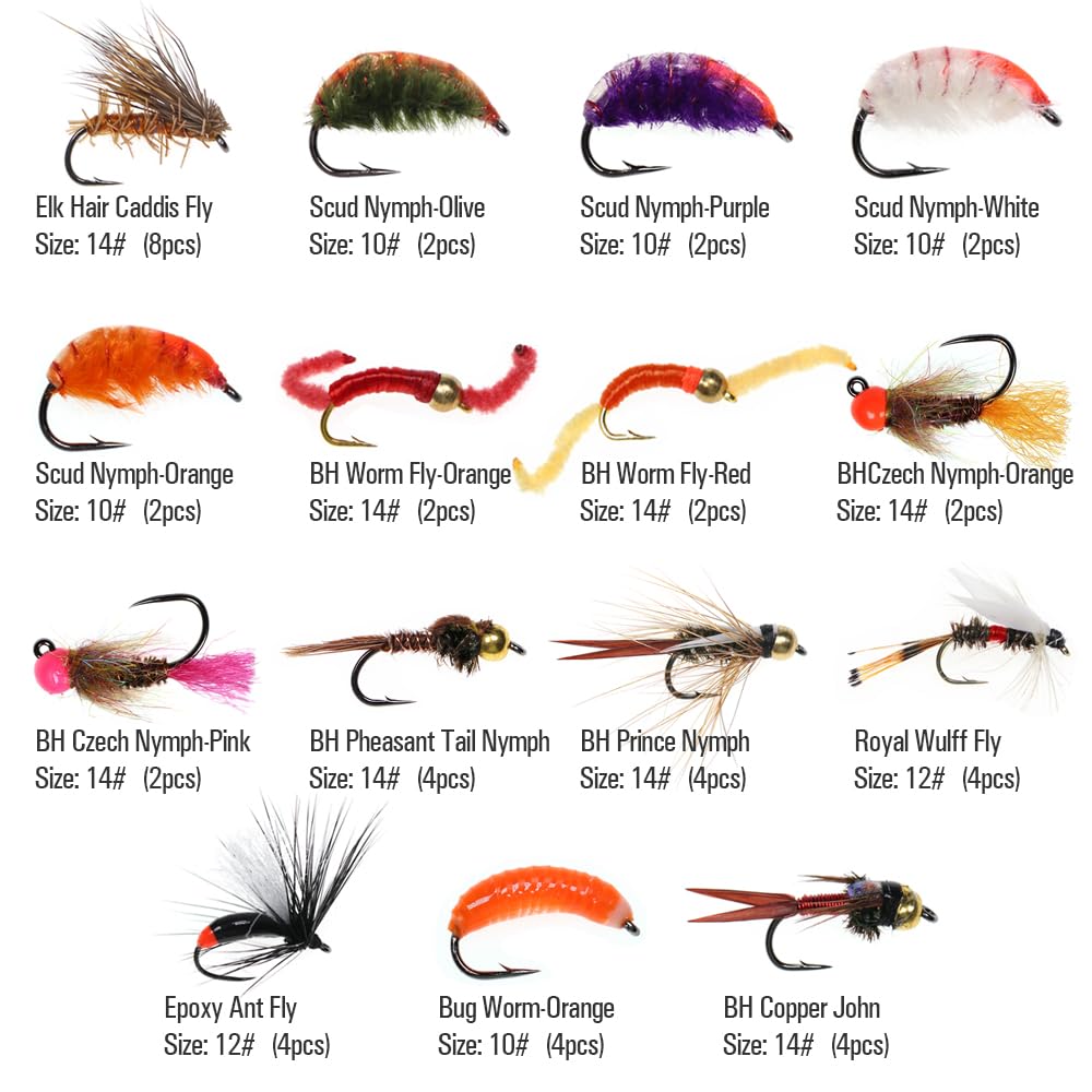 Waterproof fly box opened showing organized flies
