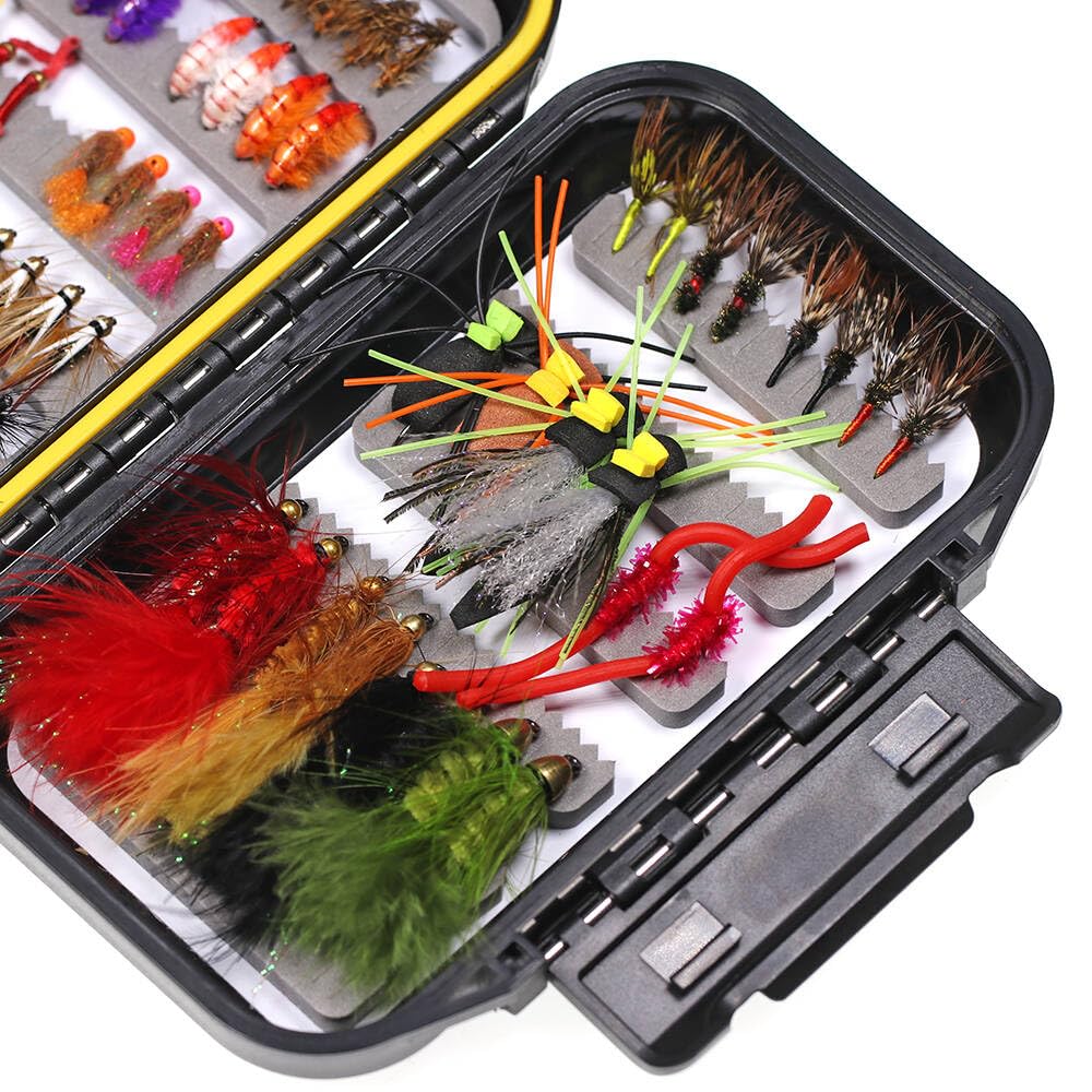 Hand-tied flies sized 4 to 14 with varied hooks