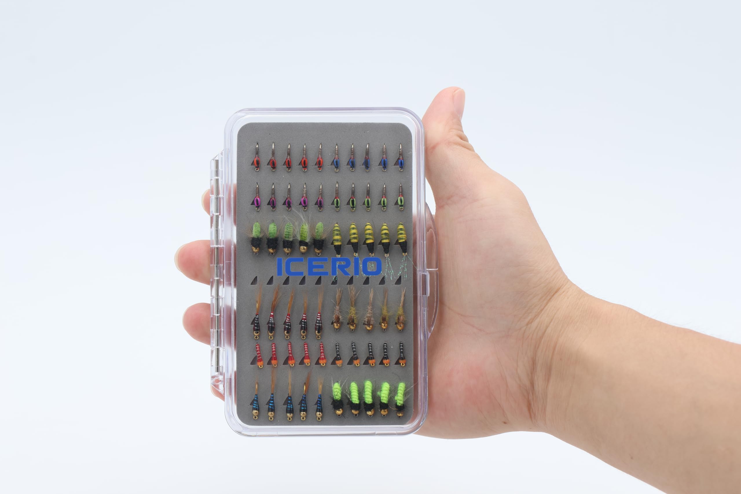 Assorted midges, caddis, mayfly nymphs, and scuds in ICERIO kit