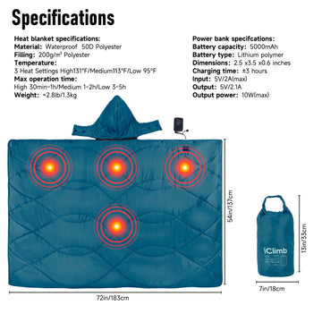 iClimb 5000mAh battery pack powers on-the-go warmth for hours.
