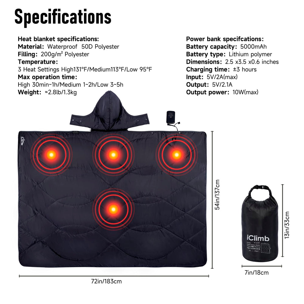 iClimb 5000mAh battery pack powers on-the-go warmth during outdoor adventures.