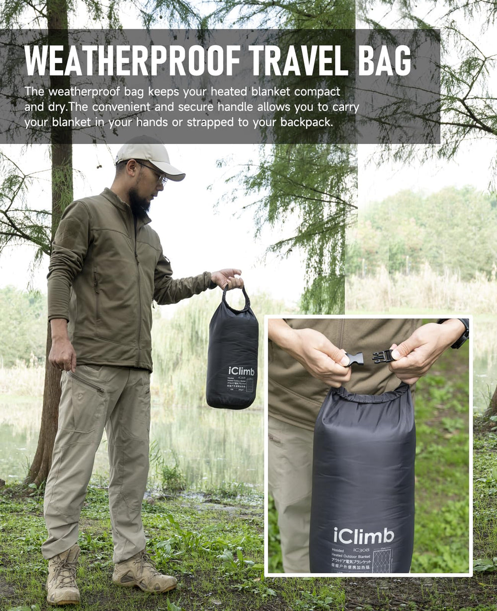 iClimb blanket size 6ft by 4ft6in spread for full-body coverage.