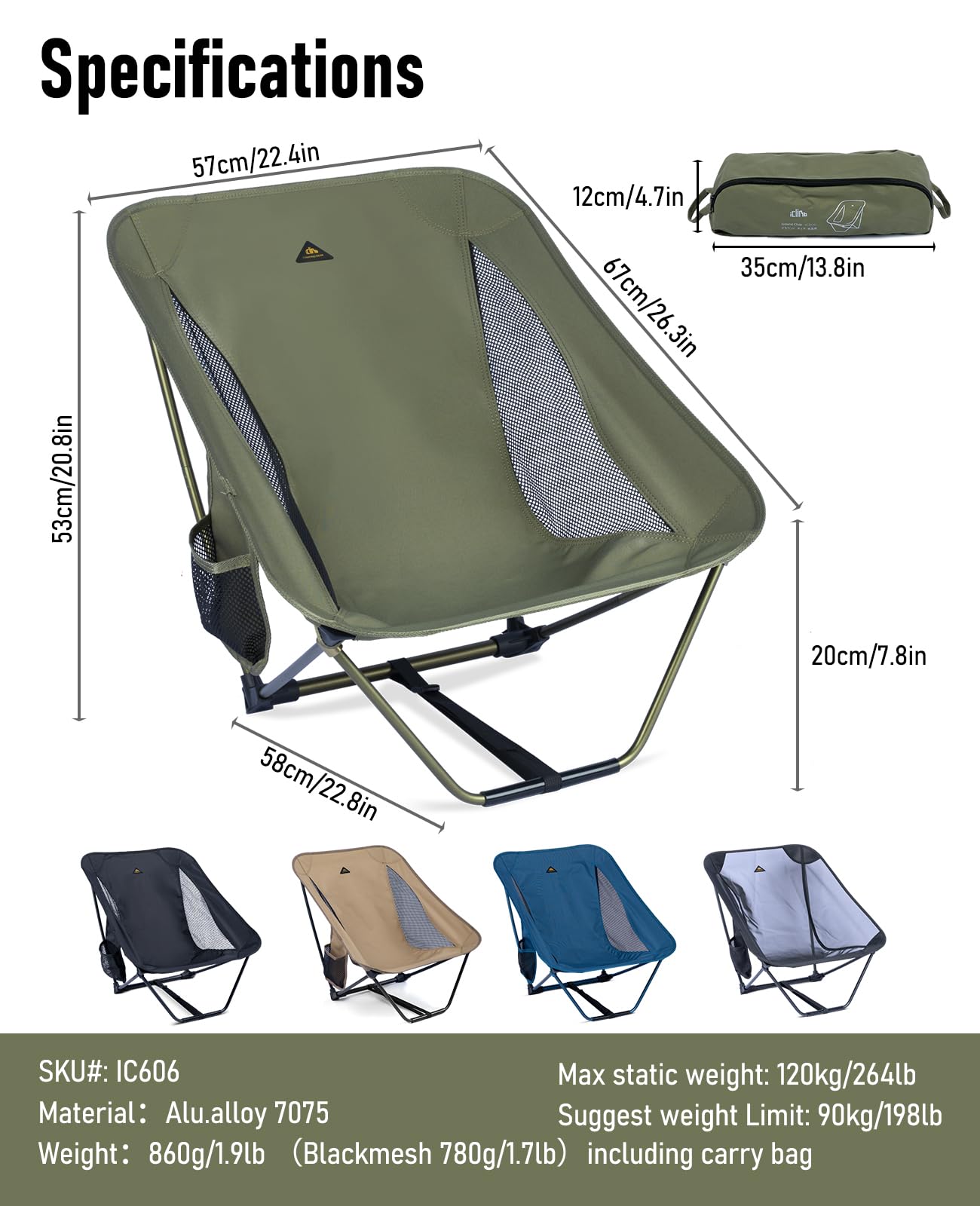 iClimb chair side pocket holds small essentials during camping