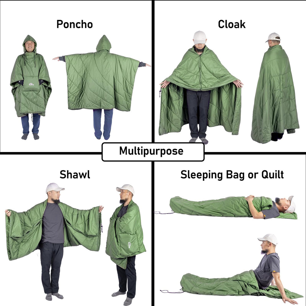 iClimb hooded poncho with green hood up for windproof outdoor comfort