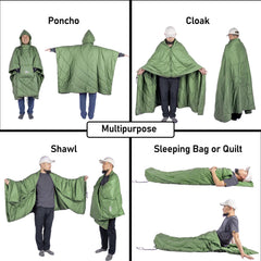 iClimb hooded poncho with green hood up for windproof outdoor comfort