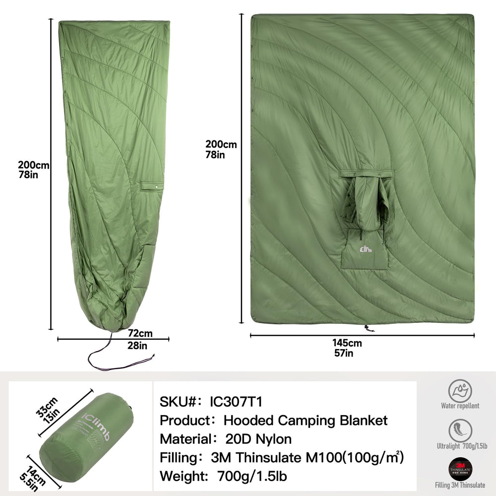 iClimb hooded poncho featuring detachable hood and pocket detail in green