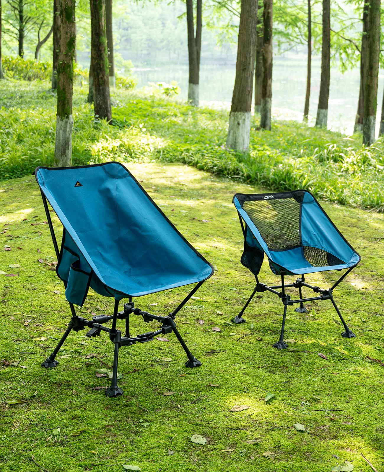 iClimb lightweight durable blue frame emphasizes portable, sturdy outdoor seating