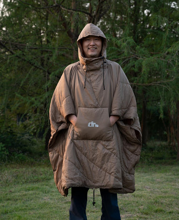 iClimb multifunctional poncho can become a quilt or shawl.