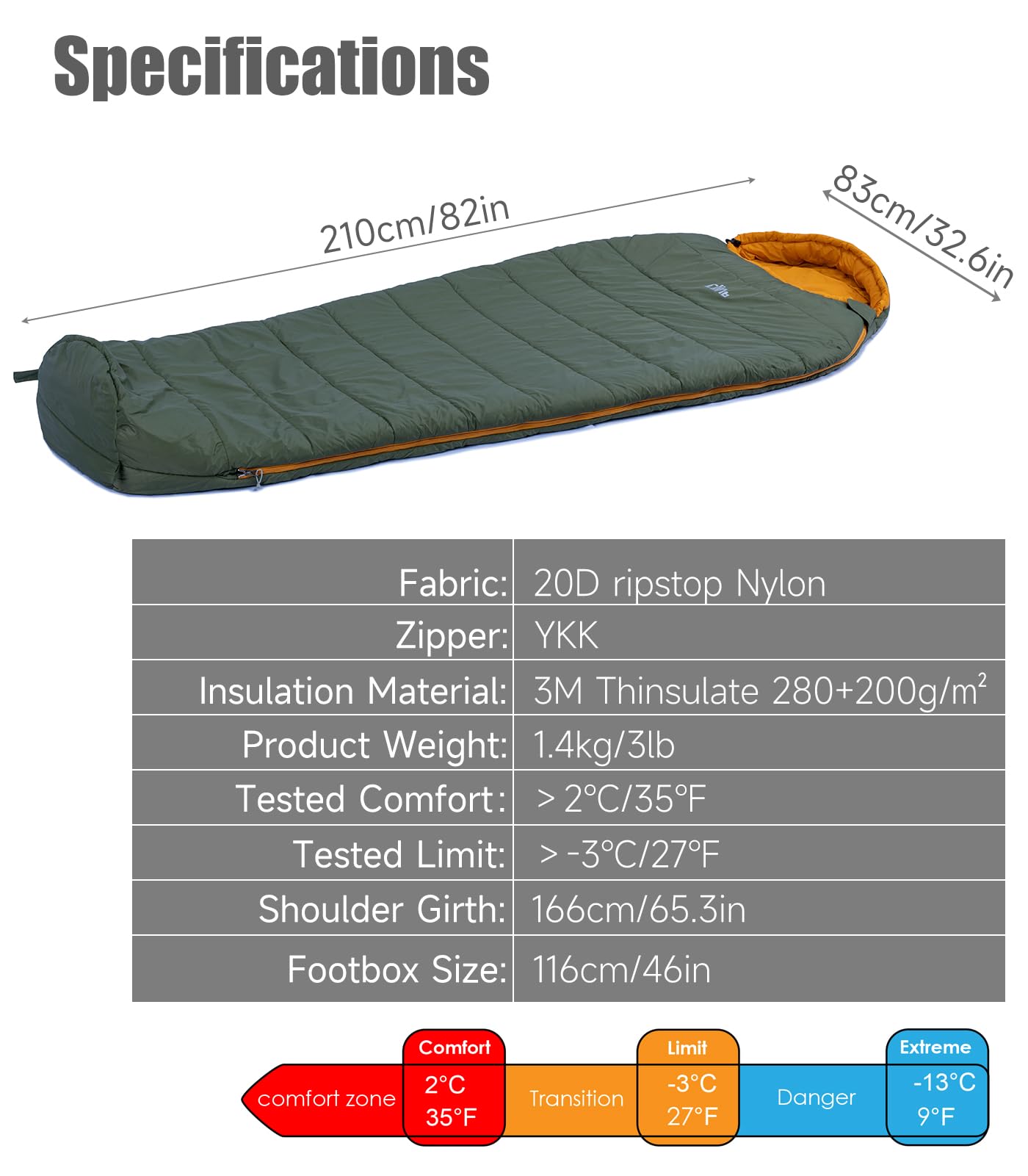 iClimb mummy design laid flat reveals spacious footbox