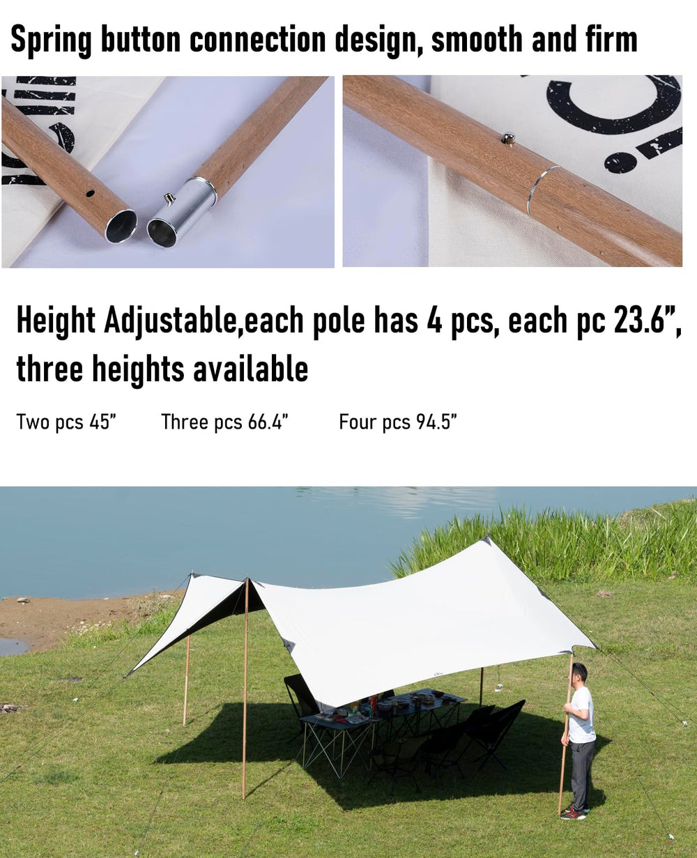 iClimb 4-section adjustable poles offer three height options for flexible setups.