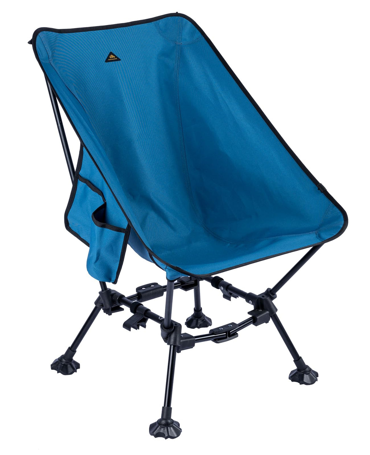 iClimb Two-Heights blue chair setup demonstrates adjustable height for comfort on varied outdoor seating