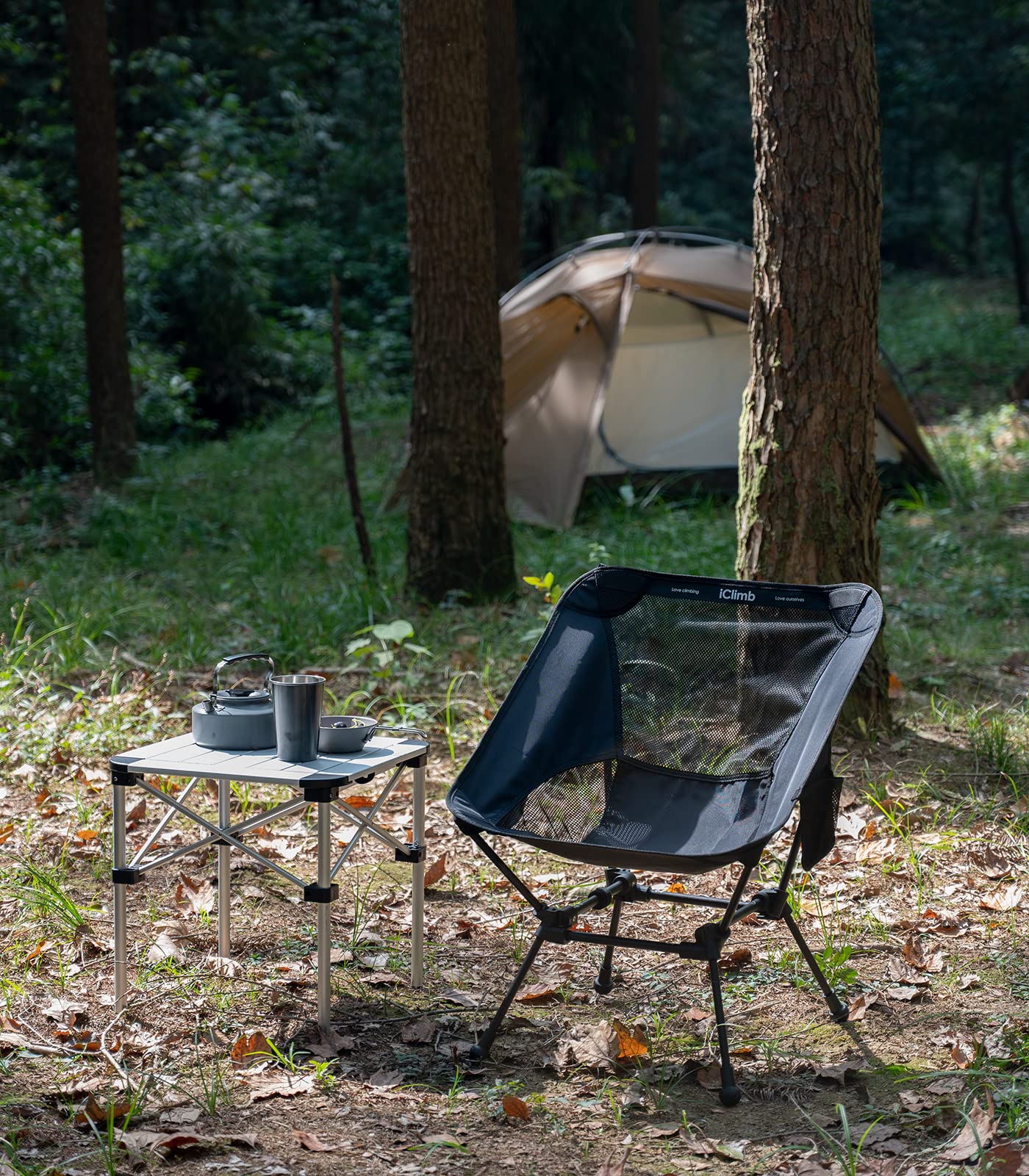iClimb Ultralight Compact Camping Chair quick setup with mesh back for breathability