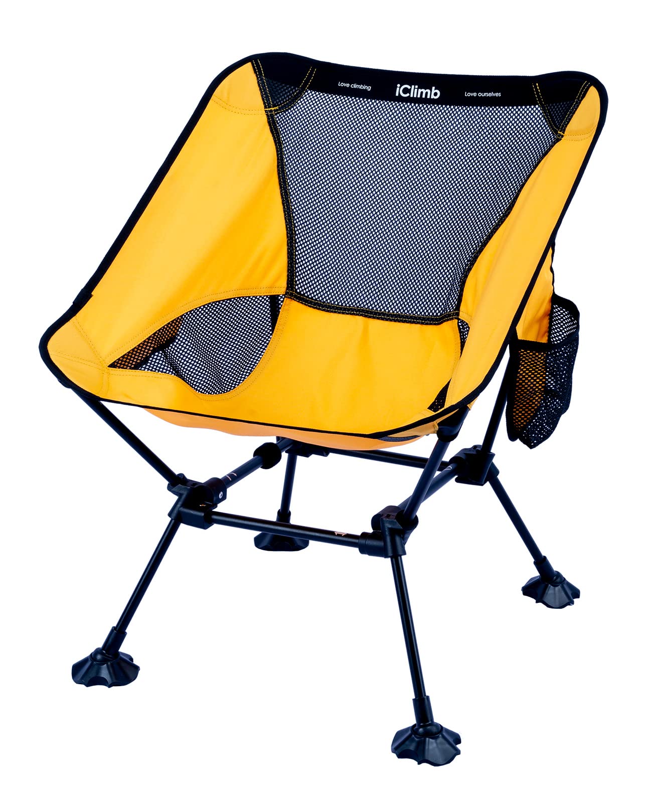 iClimb Ultralight chair front view shows stable yellow square-frame seating
