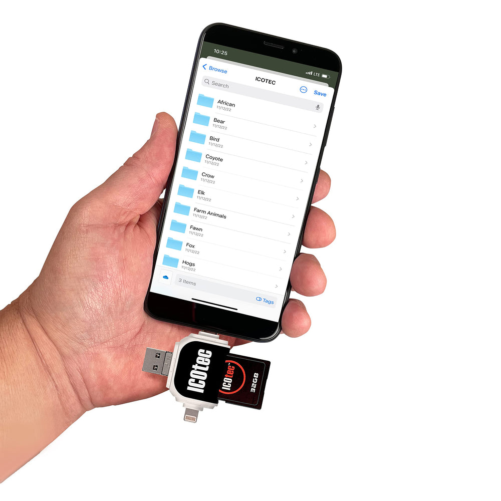 Icotec Nomad+ OTG adapter image notes compatibility for direct smartphone transfer.