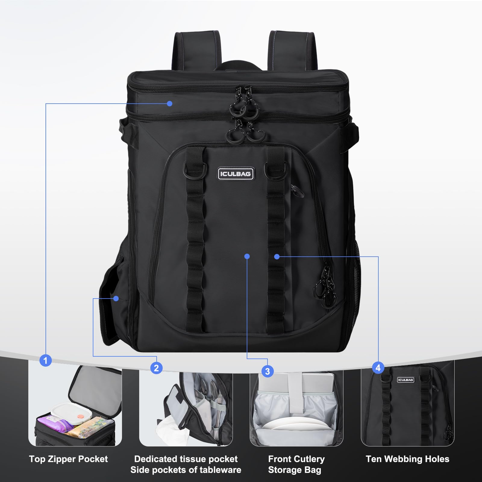 iculbag backpack-comfort-shoulder-waist-pads support all-day wear during hikes.