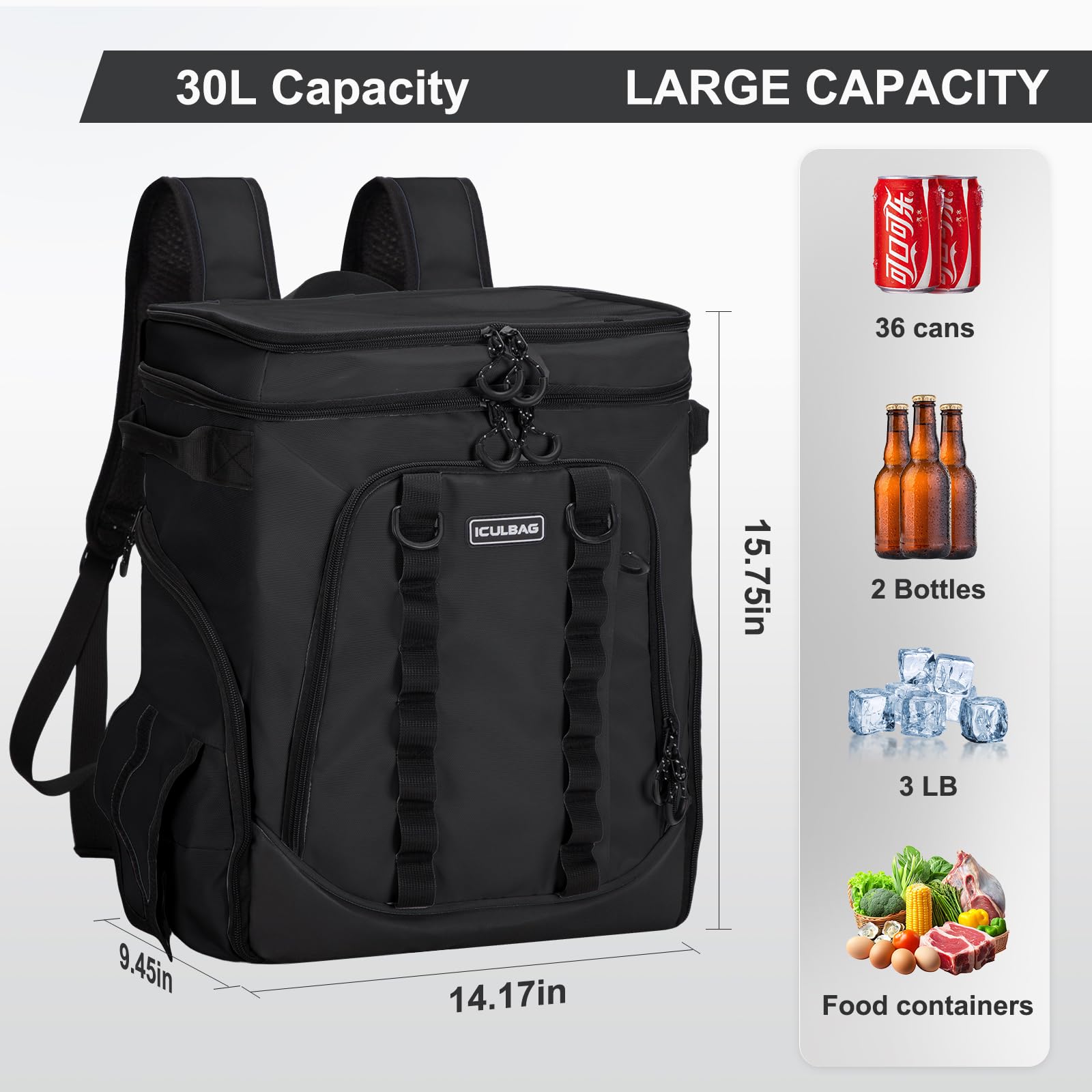iculbag insulated-backpack-cooler front pockets ideal for utensils and plates during picnics.