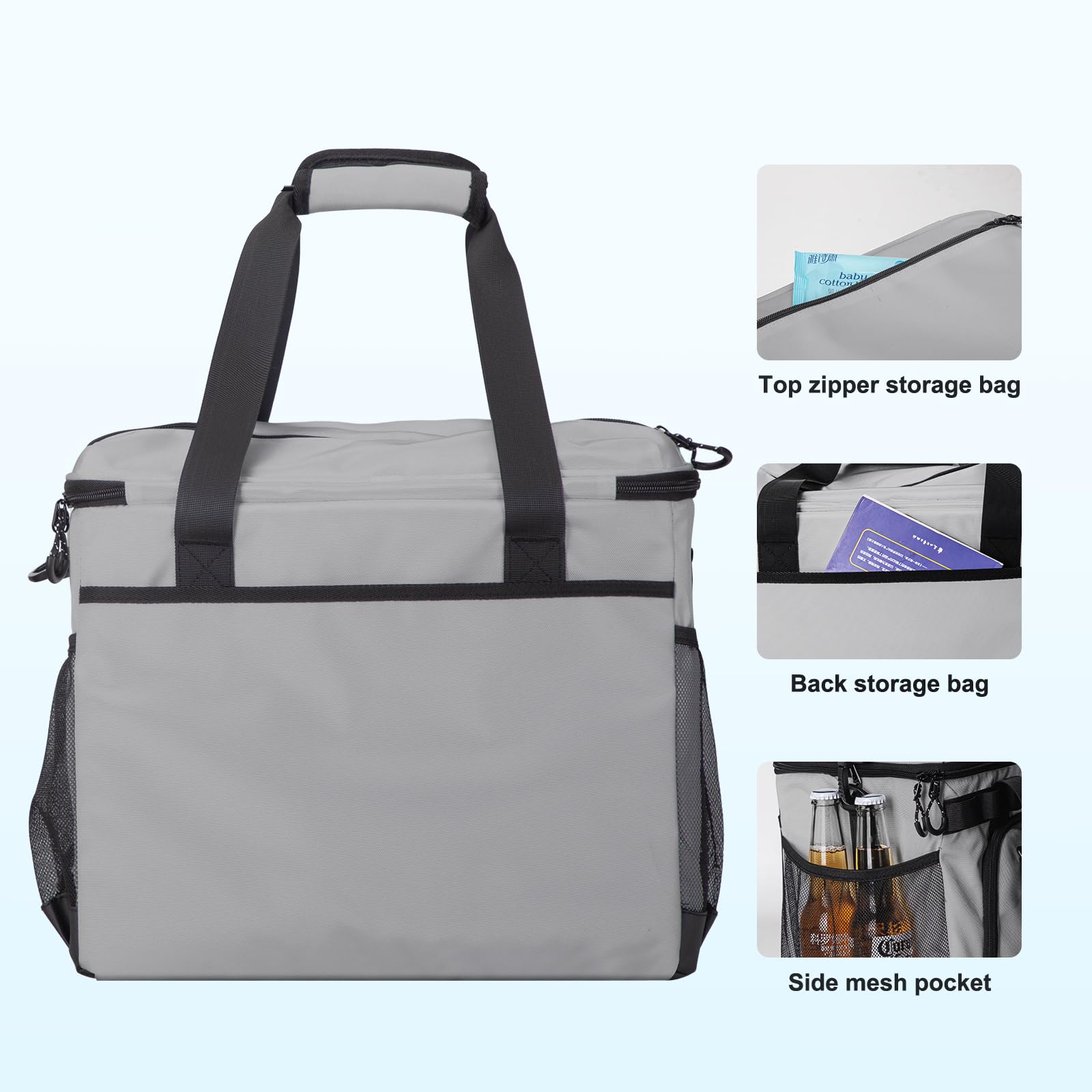 Iculbag insulated lunch bag gray back storage area keeps camping gear neatly tucked