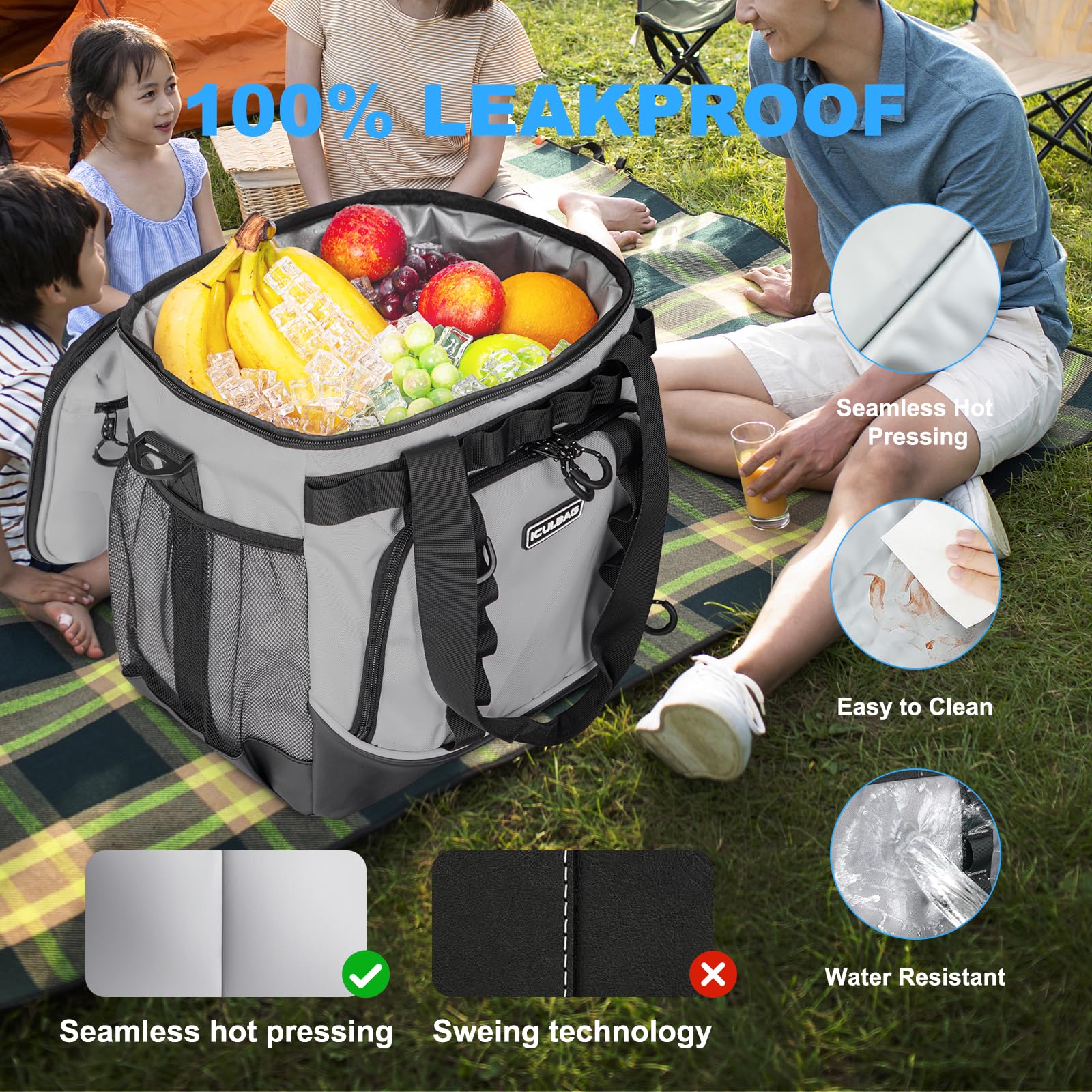 Iculbag insulated lunch bag gray side pocket demonstrates organized utensil storage