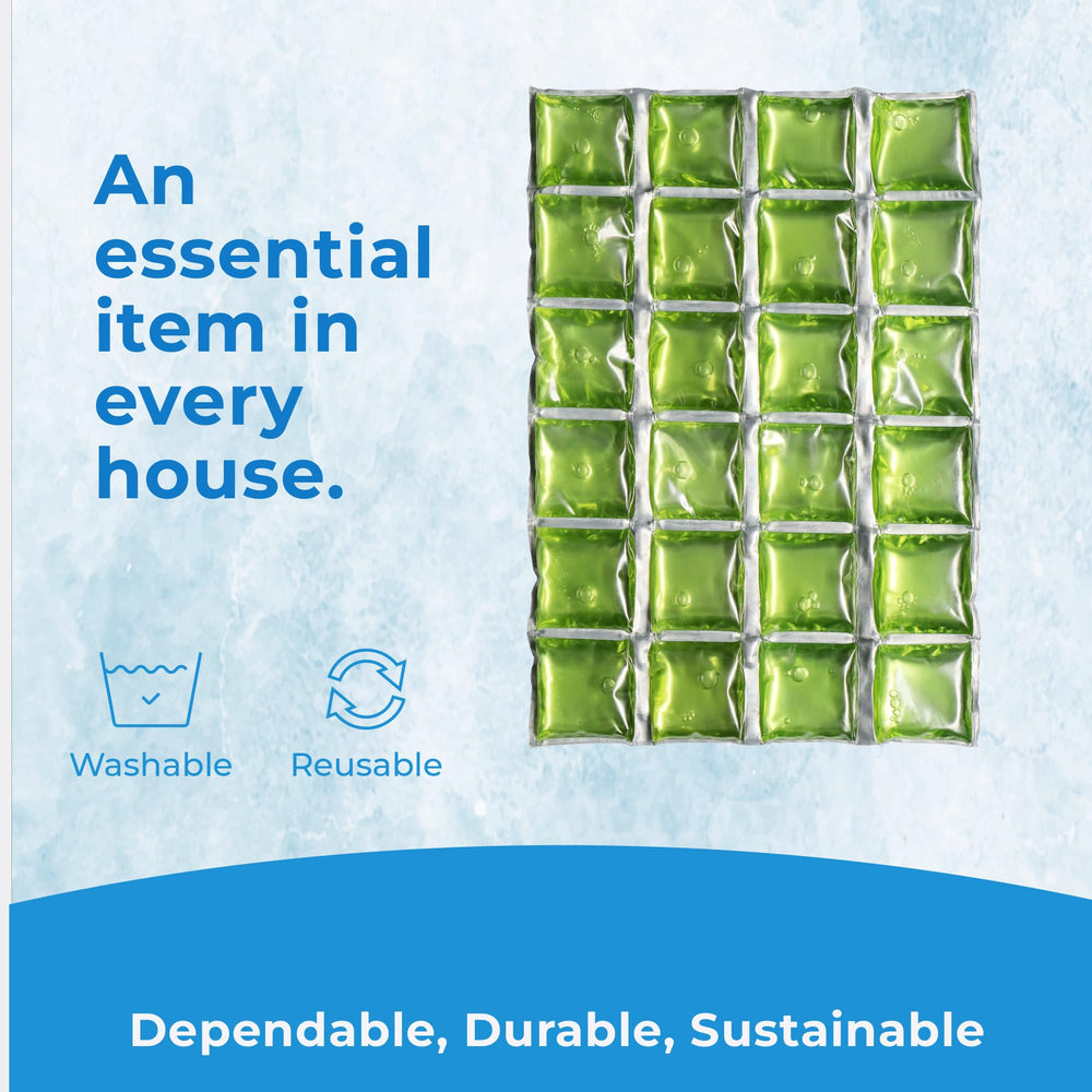 ICY-COOLS durable 4-layer ice pack in green, ideal for repeated use.