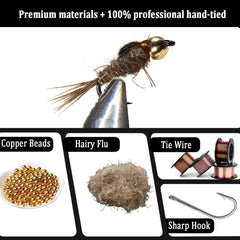 Handmade trout flies: nymphs and midges in IEVEI kit