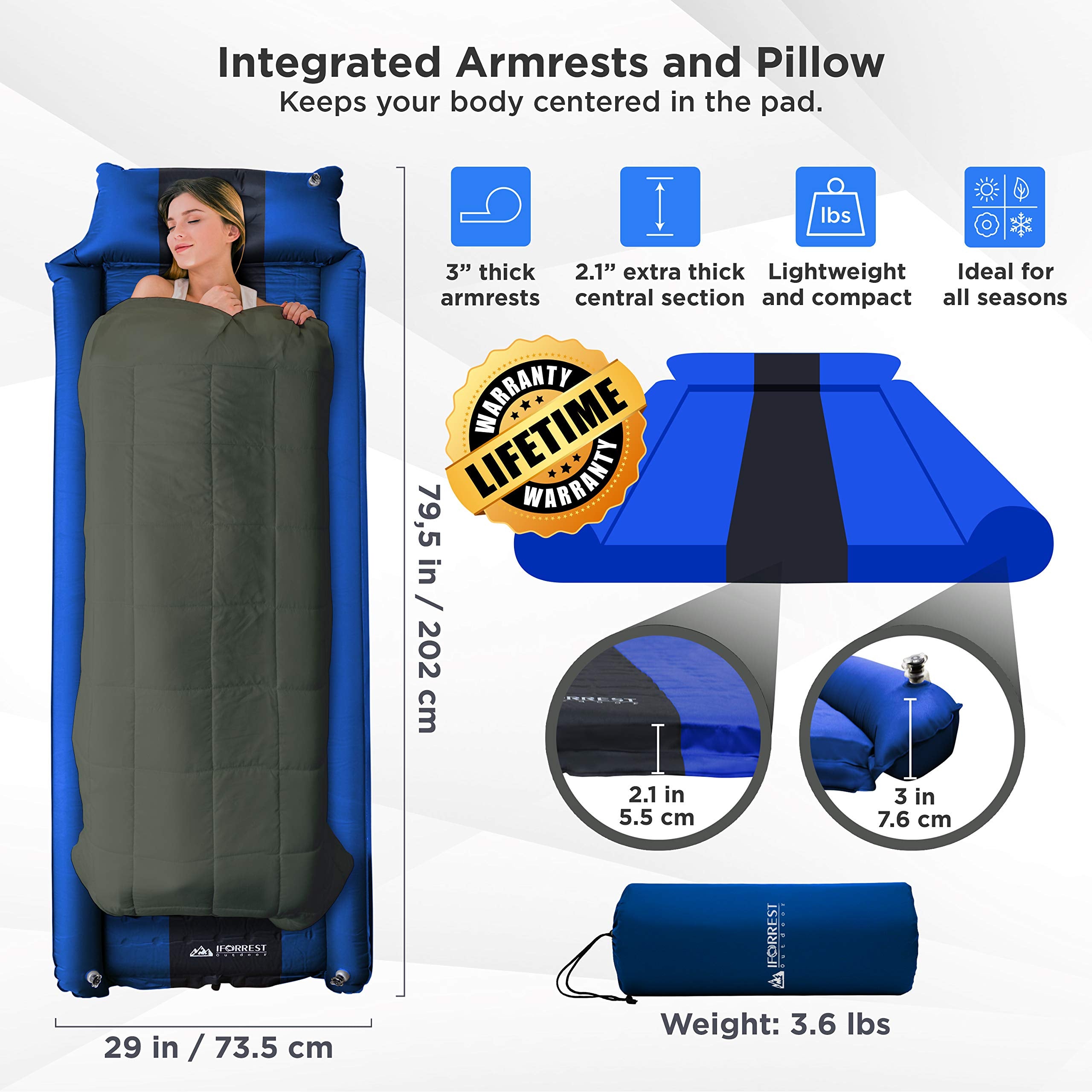 IFORREST self-inflating mattress with fast deflation for quick packing.