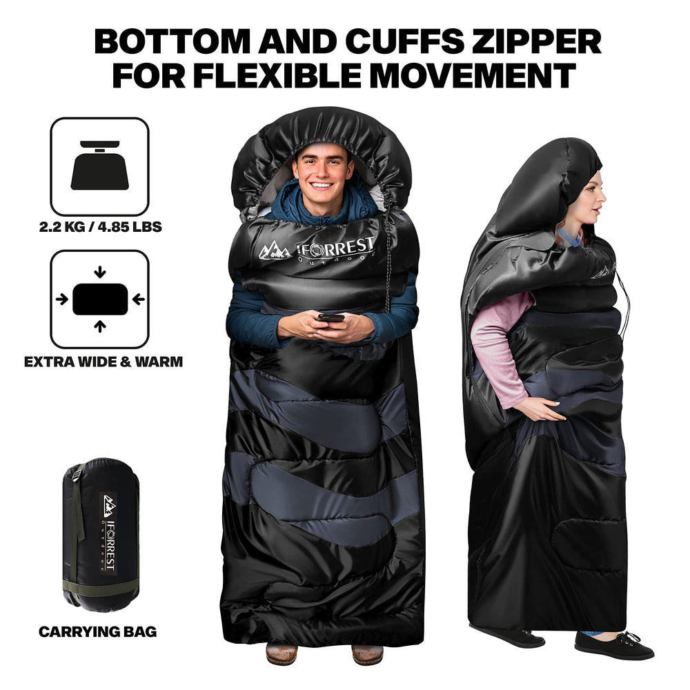 IFORREST sleeping bag bottom-zip close-up shows easy movement outdoors