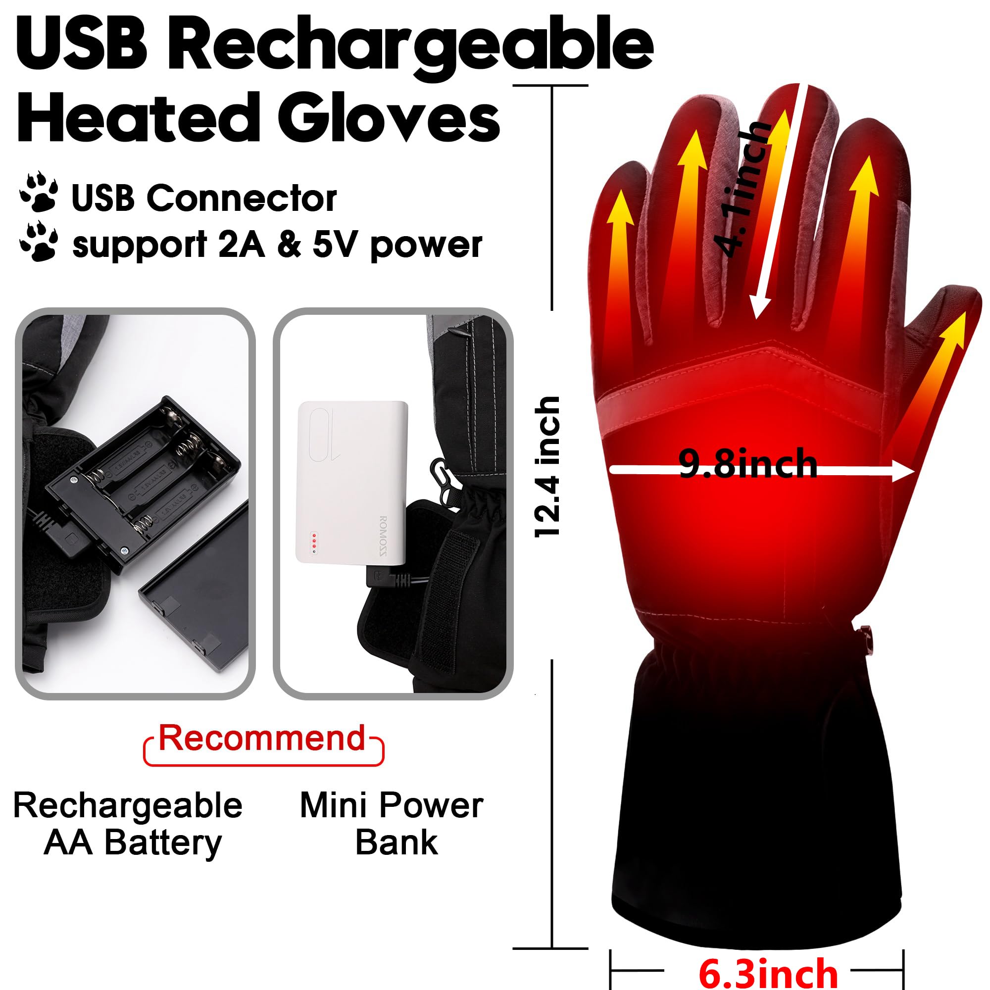 IFWATER USB heated gloves side pocket battery area for portable power